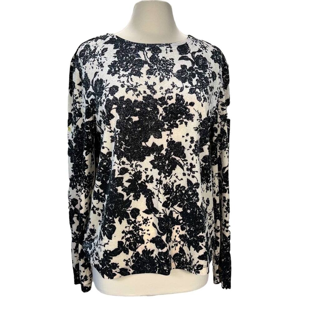 VTG WHITE STAG | Long Sleeve Velvet Blouse Glittery Floral Black and Cream XL‎